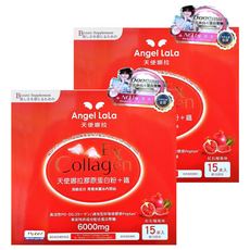 Angel LaLa 天使娜拉 膠原蛋白胜肽粉 + 鐵, 頂級成分青春美麗由內開始, 紅石榴風味, 6000mg, 8g, 15包, 2盒