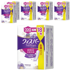 whisper 好自在 日本原裝進口 纖薄防漏加強成人護墊 成人尿布 220cc, 35cm, 18片, 6包