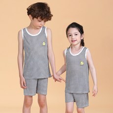 보누맘 아동용 냉감 미니체크 민소매 인견 쟈가드 실내복