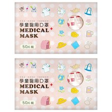 GRANDE 格安德 學童平面醫用口罩, 50片, 2盒, 粉色