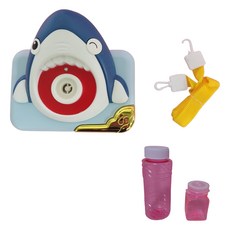 自動相機造型泡泡機 + 補充液 + 掛繩組合, 鯊魚寶寶藍色