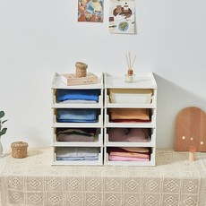 cimelax 開放式堆疊置物架 S號 8入+蓋子組 2入, 象牙, 1組