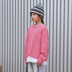 BLUETAIL 兒童款麻花圖案粉色毛衣