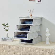 cimelax 開放式層疊收納箱 S號 4入+蓋子, 灰色, 1組