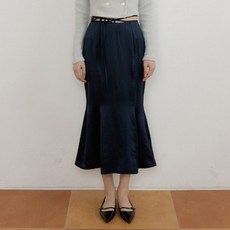 리올그 여성용 앳 리본웨이스트 사틴 플레어 스커트