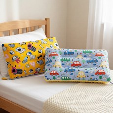 100%純棉可水洗兒童枕頭 2個, 幸運狗狗 + 卡通汽車 多色