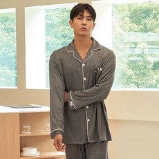 DOSSY 男士蜜桃絨長袖翻領情侶睡衣套裝