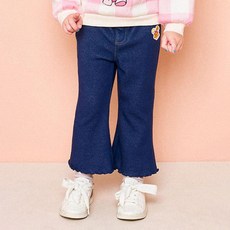 HEJMINI 女童款微喇叭拉絨斜裁牛仔褲