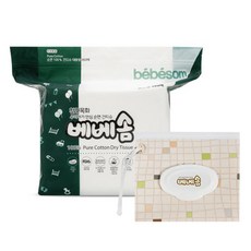 베베솜 순면 유아건티슈 리필형 360매 + 지퍼백 세트, 1세트