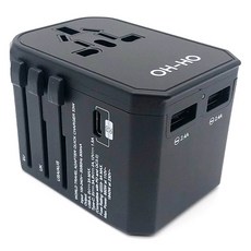 오호 여행용 QC3.0 PD 고속충전 멀티 어댑터 블랙 YM108, 1개