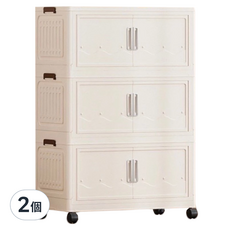 7822 Shop 生活選物 雙開門收納櫃, 磁吸折疊, 帶輪, 疊加穩固, 51.5 x 29.5 x 106cm, 杏色, 2個