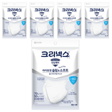 크리넥스 라이트 핏 슬림 앤 소프트 비말 차단 마스크 성인용 KF-AD 대형, 10개입, 5개, 흰색