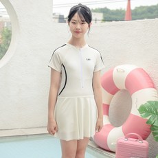 CocoDream 女青少年款排扣半拉鍊短裙連身泳衣 2486