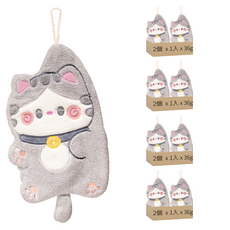 小麥購物 招財貓擦手巾 D143 灰白貓 36g, 1入, 8個