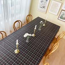 Syoni家居 PVC格紋防水桌布 露營桌布, 黑色, 2人座(90 x 140cm)