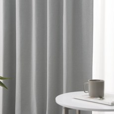 Daymade 亞麻風格 100% 雙面掛鉤式遮光窗簾 窗戶型 2入, 白灰色