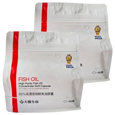 大醫生技 85%高濃度極鮮魚油膠囊, 含85% Omega-3, 80% EPA和DHA, rTG型態, 60顆, 850mg, 2袋