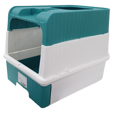 iCat 寵喵樂 紫外線雙門豪華上掀抽屜式B款貓砂盆 多色可選：灰色/藍色/粉色/黑色, 50 x 35 x 37cm, 綠色, 1個