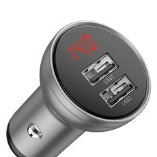 베이스어스 골드 시리즈 듀얼 디스플레이 USB4.8A 차량용 충전기 24W, Baseus Digital Display Dual USB 4.8A Car Charger 24W Silver, 실버