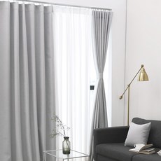 Daymade 亞麻風情 100% 雙面掛鉤式遮光窗簾 窗戶型 2片, 白灰色