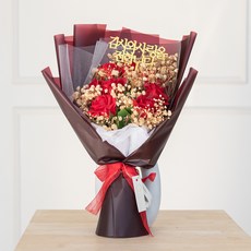 아스파시아 비누꽃 샤르망 장미 프리저브드 안개 꽃다발 + 메시지픽 + 쇼핑백 세트, 레드(꽃다발), 1세트