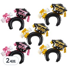 joyparty 畢業氣球髮箍 粉紅色 2入+金色 3入, 粉紅色 + 金色, 2套