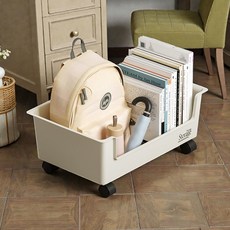 Robini Shop 收納整理專家推薦 移動式迷你書本推車收納箱 中型, 奶油白, 1層