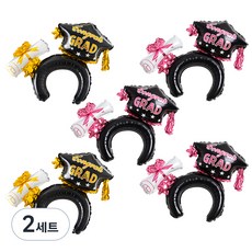 joyparty 畢業氣球髮箍 金色 2p+粉紅色 3p, 金色 + 粉紅色, 2套