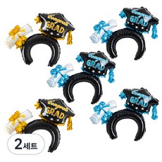 joyparty 畢業氣球髮箍 金色 2入+藍色 3入, 2套, 金色 + 藍色