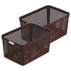 INOMATA 日本桌面收納筐/冰箱收納籃/零食儲物筐/蔬菜籃, 棕色, 2個