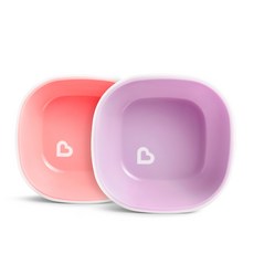 munchkin 拼色防滑副食品餐碗組 2入, 紫色+粉色, 1組