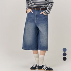 ELLEPARIS 여성용 릴렉스드핏 와이드 버뮤다 데님쇼츠