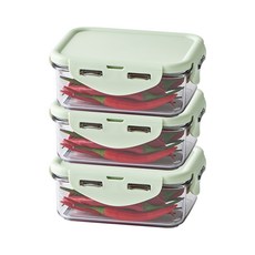 LocknLock 樂扣樂扣 純淨PURE保鮮盒 淺綠色, 3個, 長方形保鮮盒 470ml