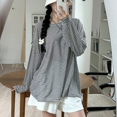 투데이앤룩 여성용 루즈핏 스트라이프 티
