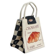 Mega 美式可愛印花加厚鋁箔保溫袋, 帆布+鋁箔材質, 保溫保冷, 防水防油, 22 x 18.5 x 16cm, 可頌款, 1個