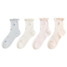 JOY MULTI 孕婦款摺邊造型印花中筒襪 4雙, 1組