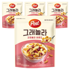 포스트 크랜베리 아몬드 그래놀라, 500g, 4개