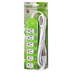 MAX STAR 太星電工 彩色6開6插電腦線 3P 15A 9尺 混和顏色, 2.7m, 1條