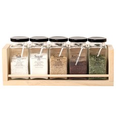 方形調味罐 L 5入 + 1層層架 L 套組, 1套, 方形調味罐 L 5入 + 1層層架 L + 英文標籤 + 韓文標籤