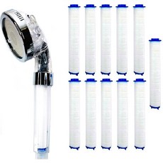 sootella 3段式按摩淨水過濾蓮蓬頭 + 濾芯 11入, 混合色, 1套