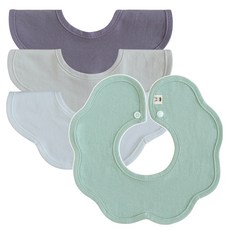 BUNNIE BLOSSOM 波浪邊圍兜, 酪梨綠+紫色+米色+白色, 4件, 1組