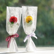 ASPASIA 香皂花 克萊奧 泡泡康乃馨 單支花束 2款 + 留言插牌 2入 + 提袋 2入 套組, 紅色 + 黃色, 1個