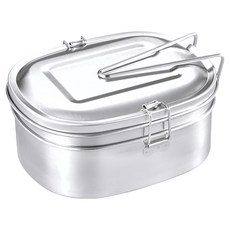 加大雙層不鏽鋼分隔飯盒 269g 800ml, 1個, Stainless steel silver