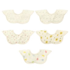 DCLARE 6層紗防水嬰兒圍兜組, 紅點+黑點+野花+向日葵+小熊軟糖, 5件, 1組