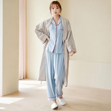 Lunaluz 女款經典格紋棉質浴袍
