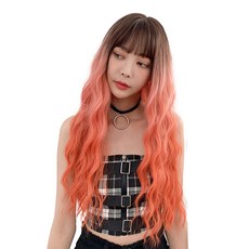 하이유니 옴브레 히피 펌 롱 헤어 통가발 가발 68cm + 가발망 + 거치대 세트, 통가발(오렌지), 랜덤발송(가발망, 거치대), 1개