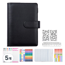 MaDaKkuMi 現金挑戰 A6 活頁本內頁裝訂本套組 6孔, 黑色, 5個