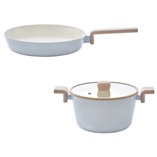 NEOFLAM 台灣原廠公司貨 NeoBear妞妞熊系列陶瓷塗層鍋具2鍋組, 藍色, 1套, 平底鍋28cm + 雙耳湯鍋24cm