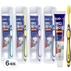 크리오 덴티메이트 휴대용 칫솔 민트 + 화이트 + 핑크 + 옐로우 + 치약 4p 세트, 50g, 6세트