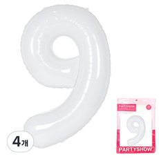 PARTYSHOW 數字鋁箔氣球 大型 9, 白色, 4個